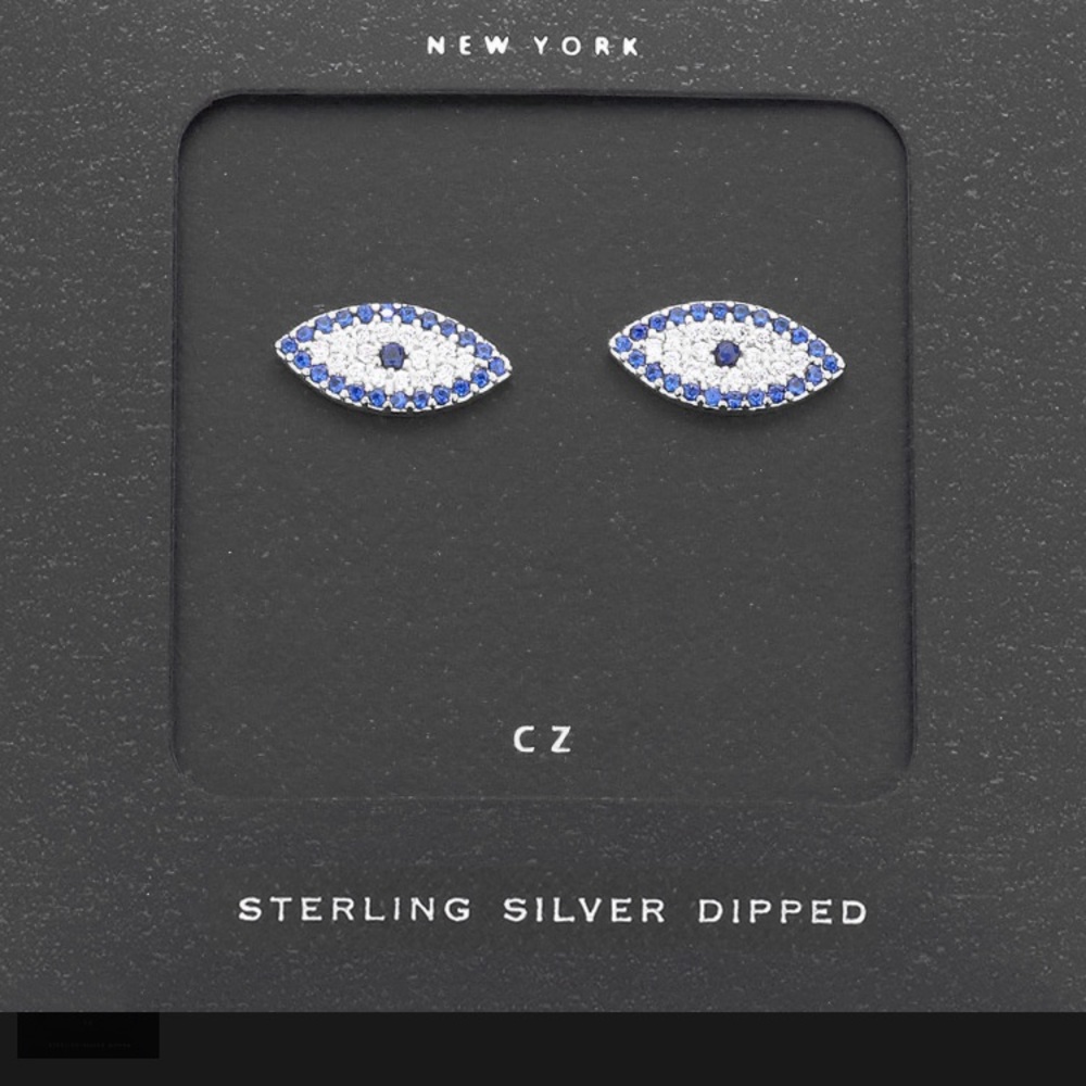 • Sterling Silver White gold dipped crystal evil eye stud earrings